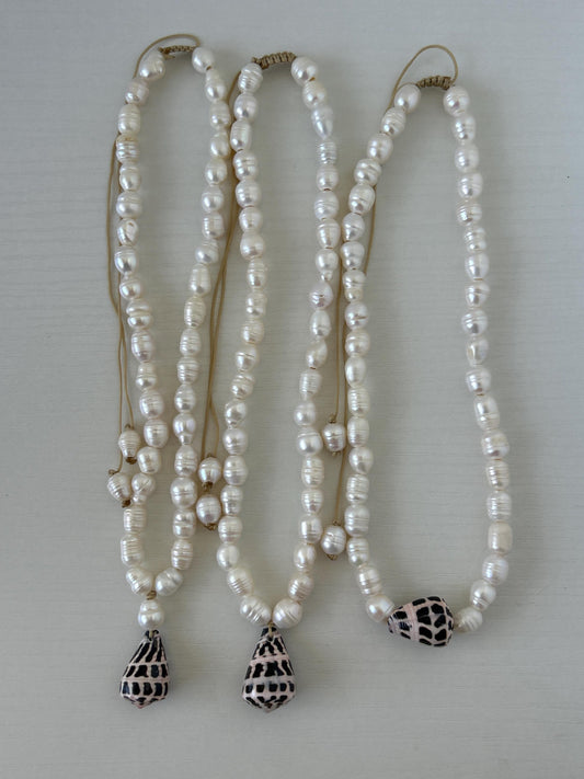 Hebrew cone shell and Fresh water pearl  adjustable necklace your choice pearl hanging floating handmade beachy mermaid style